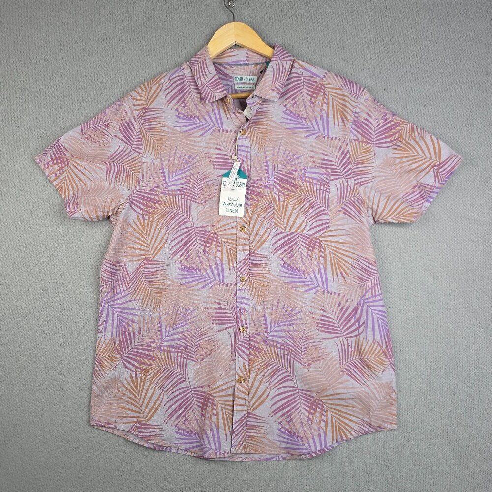 Tenth And Ocean Shirt Mens‎ Size Large  Palm Print Floral Washable Linen Cotton